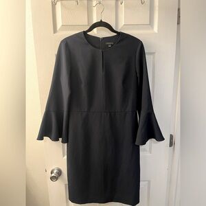 Ann Taylor dark navy blue dress size 6 with bell cuffed sleeves.